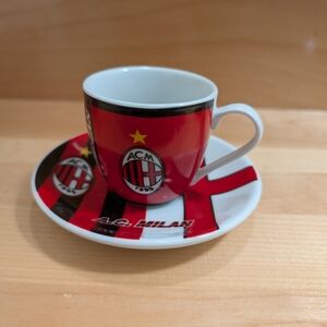 Red and White Espresso Cup and Saucer Set